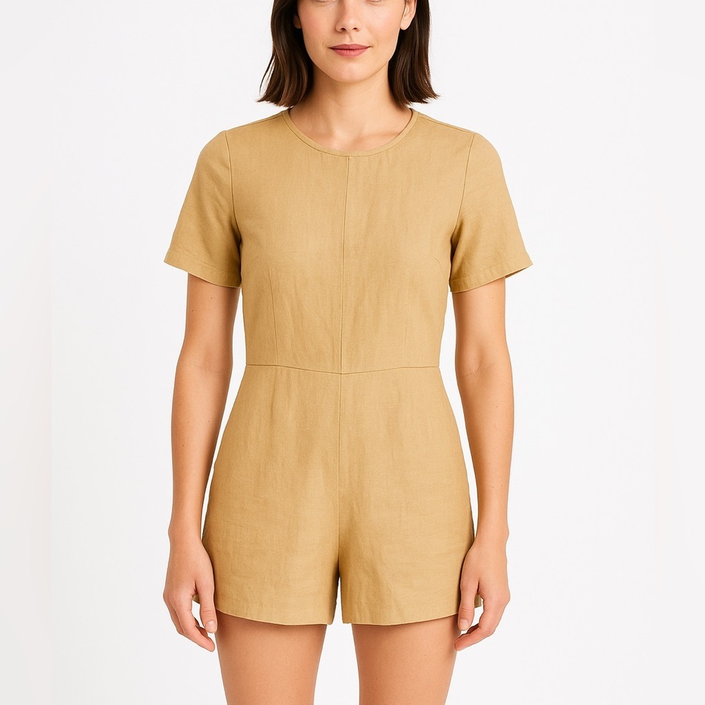Ilana Kohn 100% cotton Tan Short Sleeve Romper